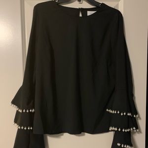 Vici top with bell sleeves and pearl detail